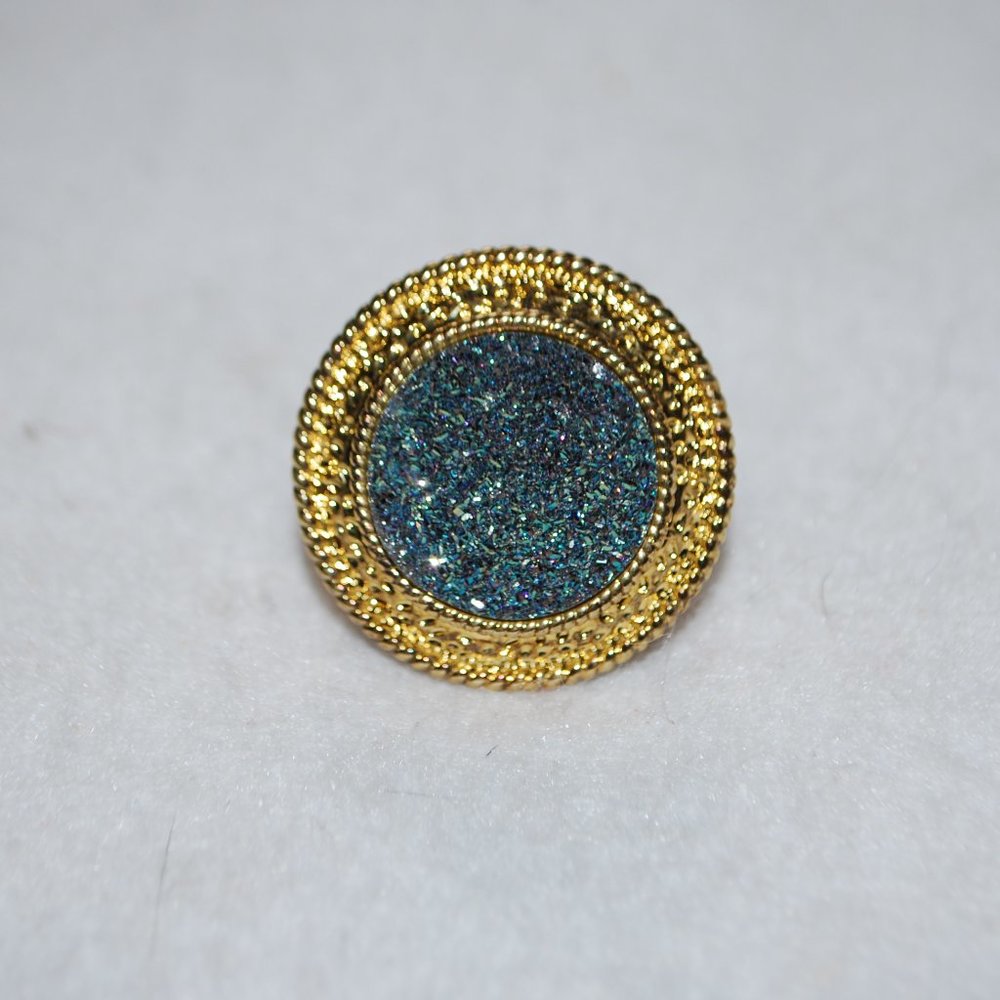 Bellezza "Luminoso" Drusy Quartz Yellow Bronze Rope Detail Ring - Size 6